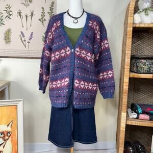90s Y2k Oversized Slouchy Fair Isle Aztec Cardigan Sweater Southwestern Boho S M